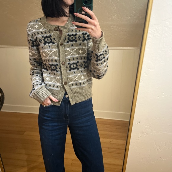 Marled Sweaters - Marled Olive and Navy Patterned Cardigan